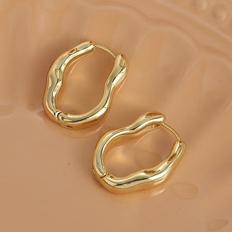 Copper Wave Hoop Earrings for Women Nickel Plating Daily Wear